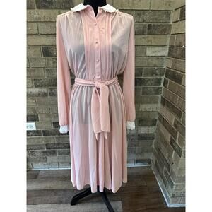 Vintage DISCOVERY I Fashions Dress Size 10 Long Sleeve With Belt Pink 62908